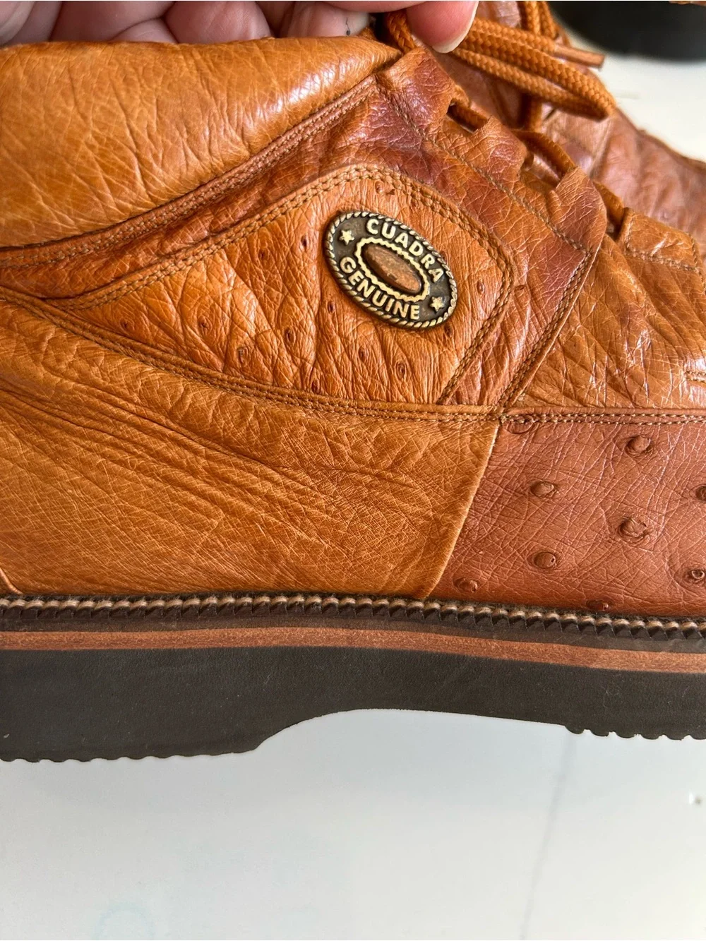 Mexico Cuadra Men's Tan Ostrich Leather Lace-Up Casual Boots. Size 7
